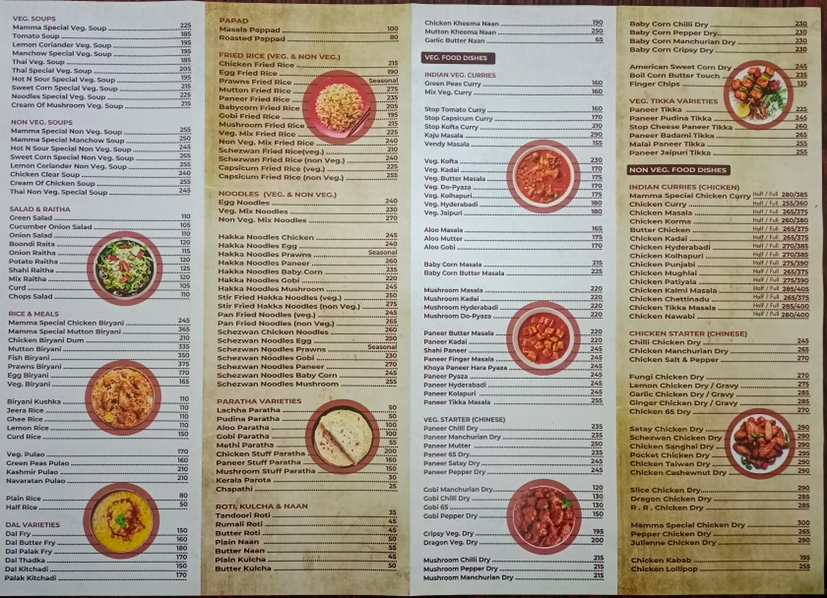 Mamma Rotti menu card — back side